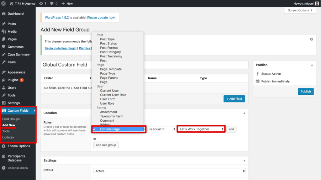 Global Custom Fields in Wordpress with ACF Pro T R I M